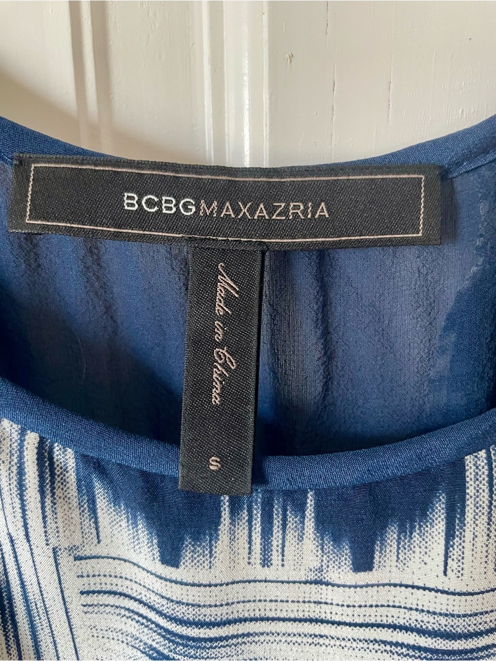 BCBGMaxAzria Navy, White & Neon Yellow SILK Sleeveless Midi Dress - Picture 5 of 8